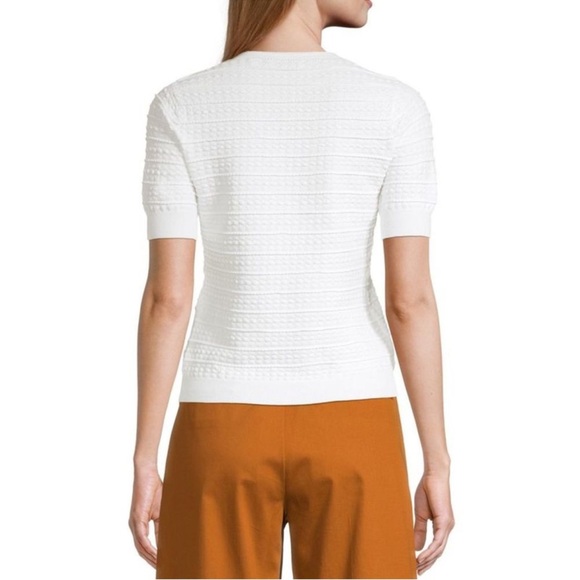 Rebecca Taylor Tech Lace Sweater White Textured Short Sleeve Crewneck Pullover - Picture 14 of 16